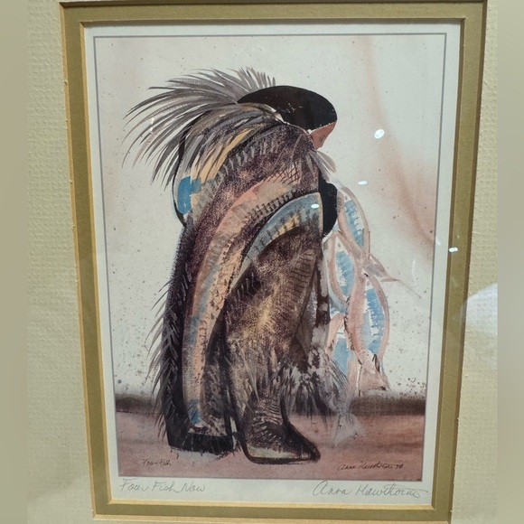 Four Fish Now by Anna Hawthorne Signed Framed Native American Indian 80s VTG Art - Picture 5 of 12